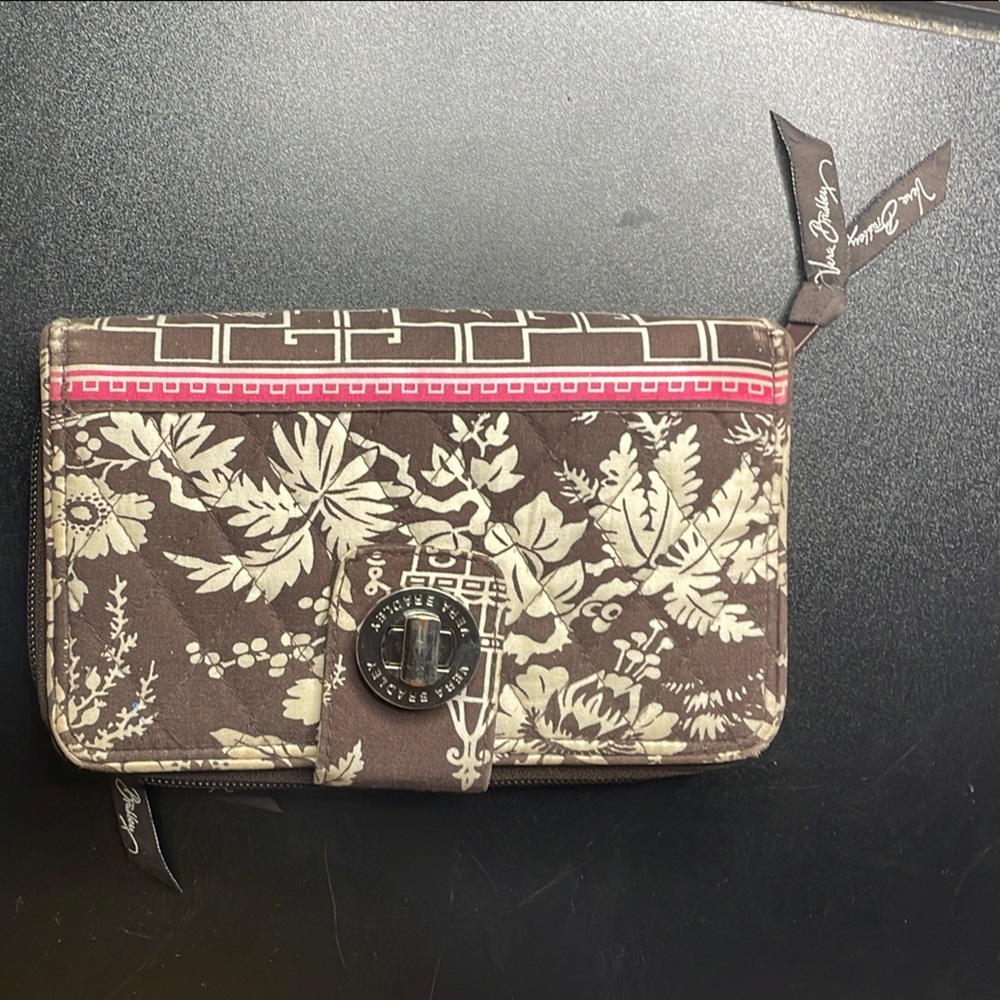 Vera Bradley Brown and Pink Clutch Wristlet